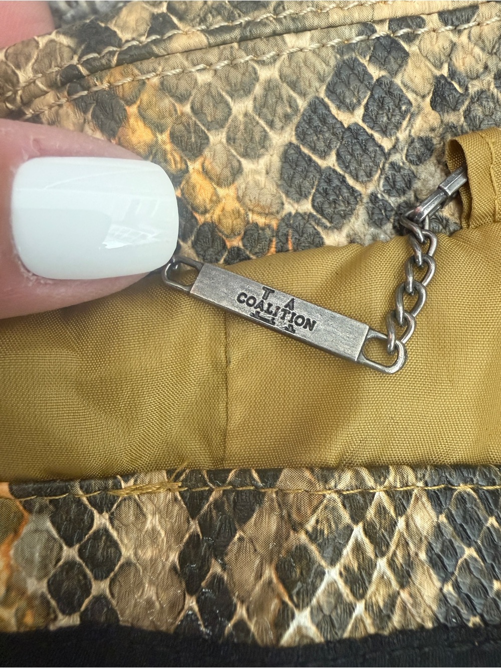 LA Coalition Yellow Snake-Print Faux Leather Jacket Cropped Moto Jacket (L) - Picture 6 of 9